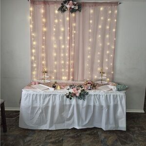 Dusty Rose/ Pink sheer curtain with lights